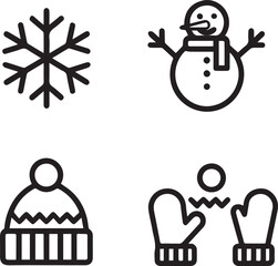 A Collection of Charming Winter Icons Featuring a Snowflake Snowman Hat and Mittens for Festive and Seasonal Design Projects