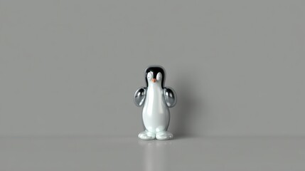 Stylized minimalist penguin figurine on empty grey background