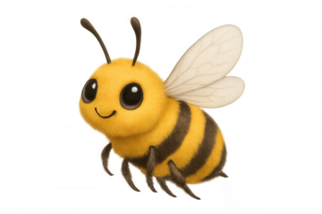 Cheerful cartoon bee hovering, isolated on transparent backdrop, ideal for kids' graphics and natural-themed designs