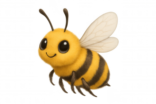 Cheerful cartoon bee hovering, isolated on transparent backdrop, ideal for kids' graphics and natural-themed designs - Powered by Adobe