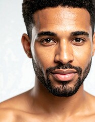 Fototapeta premium Close-up of a man with a serious expression, smooth skin and a trimmed beard