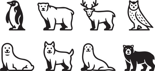 Collection of Arctic and Winter Animal Icons for Design Projects and Educational Resources