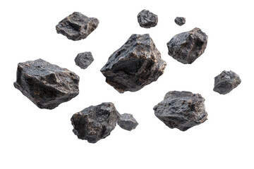 Scattered, irregular rocks against a black background