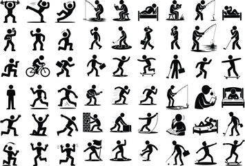 Stick Figure Man Icon Silhouette Set Minimal Human Stick Figures Vector Silhouette Collection