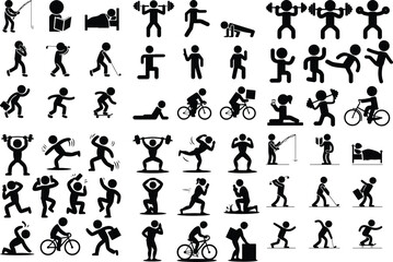 Naklejka premium Stick Figure Man Icon Silhouette Set Minimal Human Stick Figures Vector Silhouette Collection