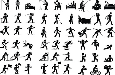 Naklejka premium Stick Figure Man Icon Silhouette Set Minimal Human Stick Figures Vector Silhouette Collection