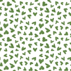Seamless abstract geometric pattern. Simple background in green, white colors. Hearts. Digital texture. Illustration. Design for textile fabrics, wrapping paper, background, wallpaper, cover.
