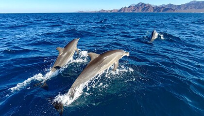 Dolphins leaping in the ocean