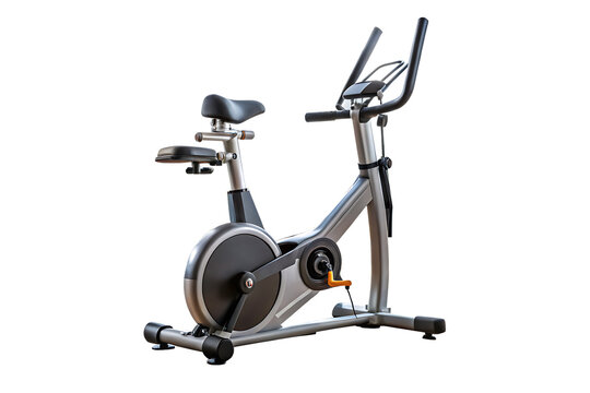Stationary exercise bicycle with comfortable seat isolated on a transparent background