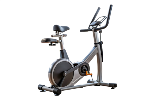 Stationary exercise bicycle with comfortable seat isolated on a transparent background - Powered by Adobe