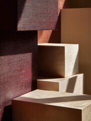 Abstract Composition of Geometric Shapes in Warm Tones Illuminated by Sunlight in a Minimalist Setting