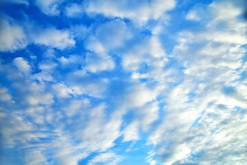 Obraz premium clouds of different shapes in the blue sky illuminated by the sun's rays