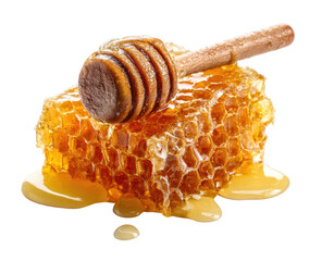 Honeycomb with dripping honey and wooden dipper (3)