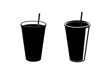two glasses with straws shown in simple silhouette
