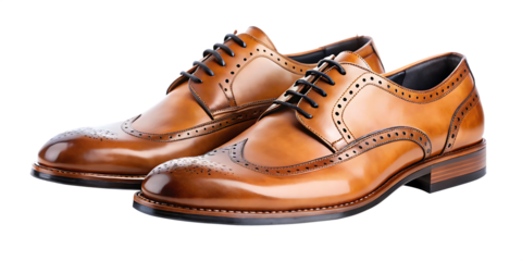 Tan leather wingtip shoes isolated on a transparent background