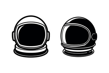 astronaut helmets depicted in black and white silhouette