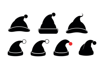 six santa hats arranged neatly in two rows silhouette