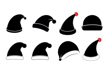 various santa hats displayed in silhouette