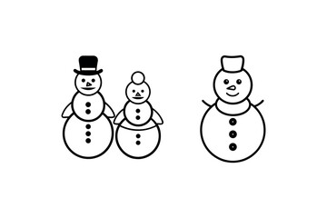 winter scene with snowmen family standing together silhouette