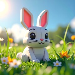 Cute white rabbit in meadow