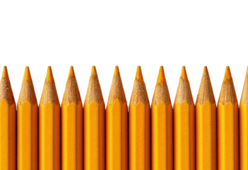 Close-up of many sharpened yellow pencils lined up