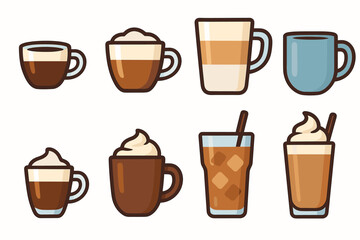 Obraz premium Coffee beverage icons set – flat, filled, cafe and drink symbols collection