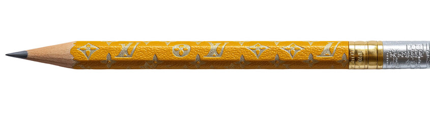 A yellow pencil with a repeating design