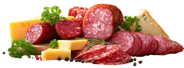 Assorted sliced meats and cheeses with herbs