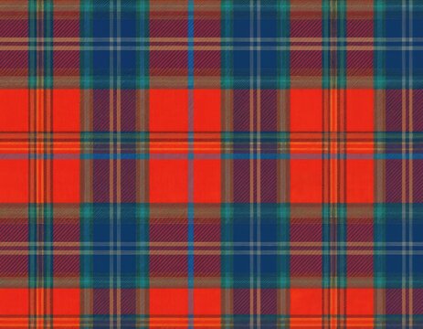 Vibrant plaid pattern featuring bold colors including red, orange, yellow, green, blue, purple. Textile design offers seamless, eye-catching look perfect for fashion, textiles, graphic design