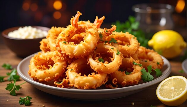 Fried calamari rings on a plate