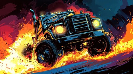 Burning truck illustration