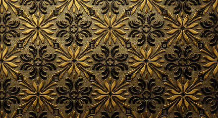 Intricate gold and black damask pattern with a luxurious, vintage feel