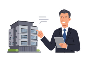 Real Estate Agent Presenting Building Investment.