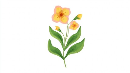 Fototapeta premium A beautiful watercolor illustration of a single stem with yellow flowers, buds, and green leaves isolated on a white background.
