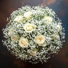 Cream roses and baby's breath bouquet