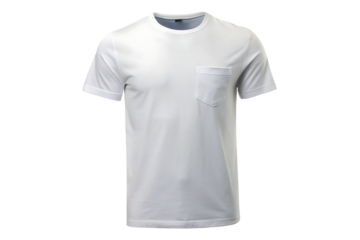 White t shirt with chest pocket isolated on a transparent background