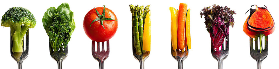 Colorful Variety of Fresh Produce on Forks