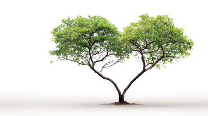 Obraz premium A pair of intertwined trees forms a heart shape, symbolizing love and nature's beauty in a serene, minimalist landscape.