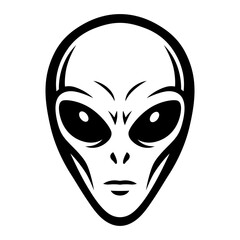 Alien Face Vector Icon – Sci-Fi, Extraterrestrial, Space Symbol, Black and White Illustration