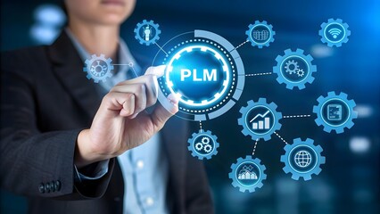 Businessman using digital interface for PLM product lifecycle management and innovation technology