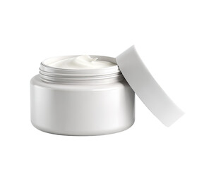 White cosmetic jar, open lid, cream inside