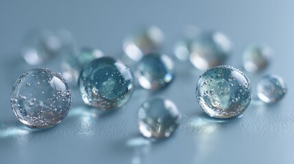 Fototapeta premium Shiny Glass Marbles with Blue Accents on Soft Background