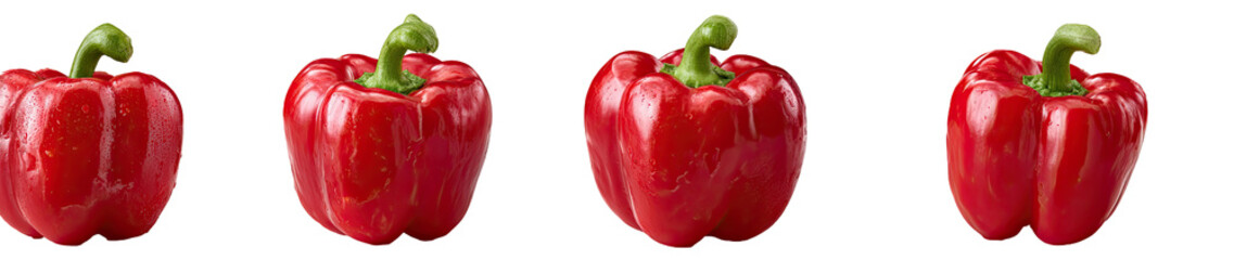 Four red bell peppers against a black background