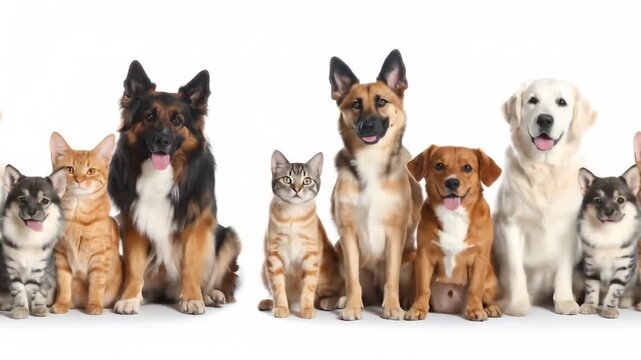 Row of happy pets