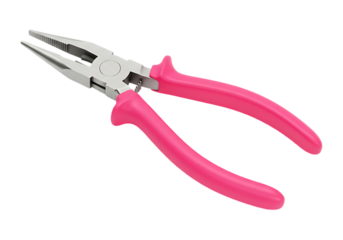 Pink handled combination pliers isolated on transparent background