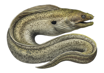 Detailed illustration of a moray eel isolated on transparent background