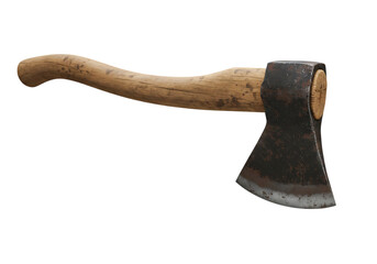 Old wooden handle axe isolated on transparent background