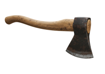 Old wooden handle axe isolated on transparent background