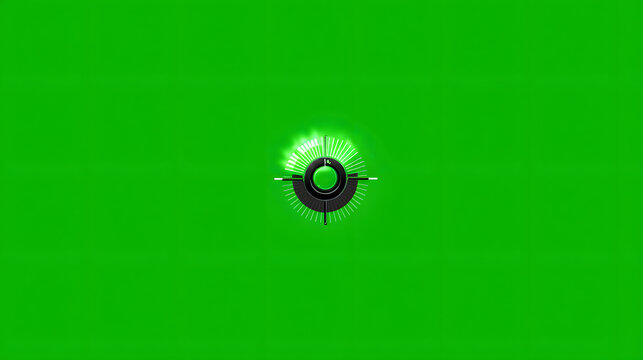 Futuristic glowing green and black circular target or sensor on a vibrant green screen background.