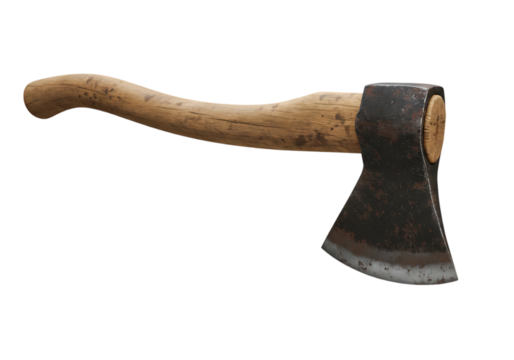 Old wooden handle axe isolated on transparent background